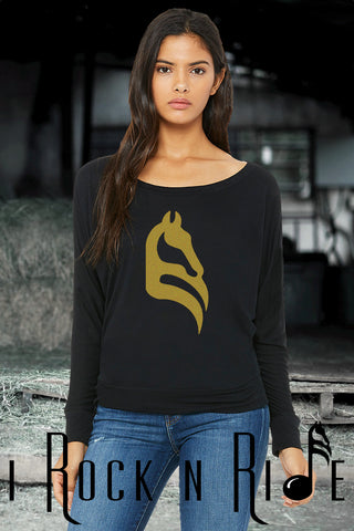 Gold Horse Logo Off Shoulder Tee Shirt